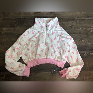 Pink and White Bunny Print Hoodie